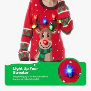 Ugly Christmas Sweater Women Red Light-Up Reindeer Sweater